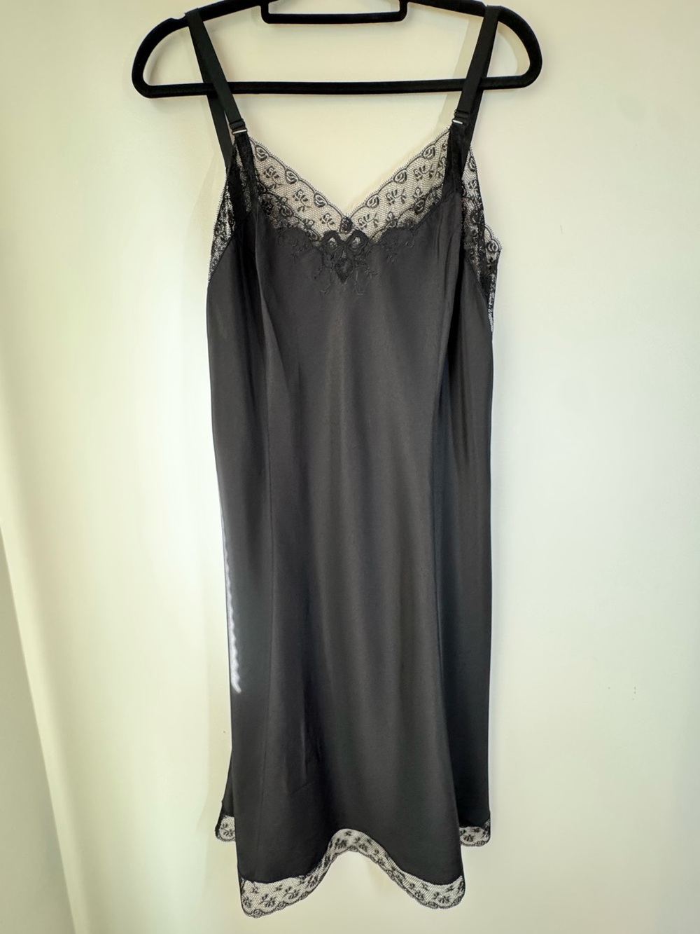 Vintage 1950’s Black Lace-Trim Slip Dress- Night gown by Barbizon